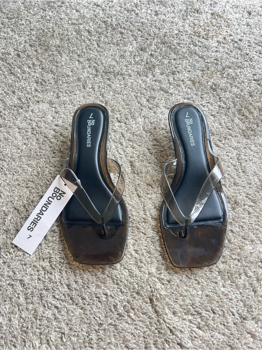 No Boundaries Clear Strap Black Slide Sandals.Size 7